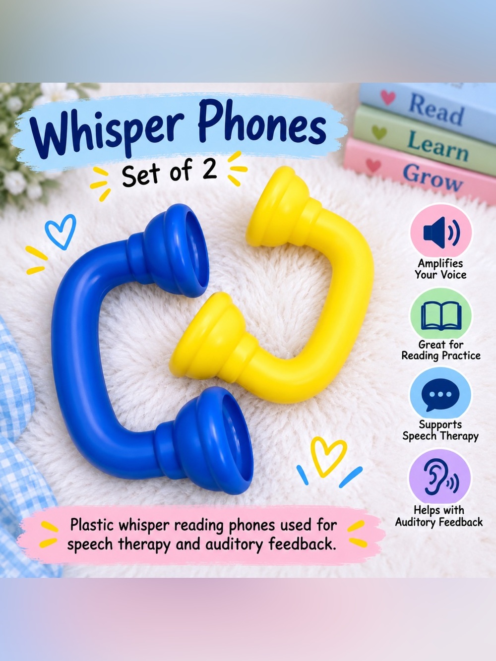 Set of 2 Kids Whisper Phones - Blue and Yellow
